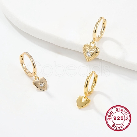 3 Pair 3 Style Cubic Zirconia Heart Dangle Hoop Earrings for Women EJEW-F317-08G-1