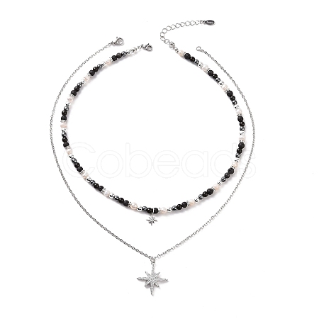 Clear Cubic Zirconia Star Pendant Necklaces Set NJEW-JN04150-1