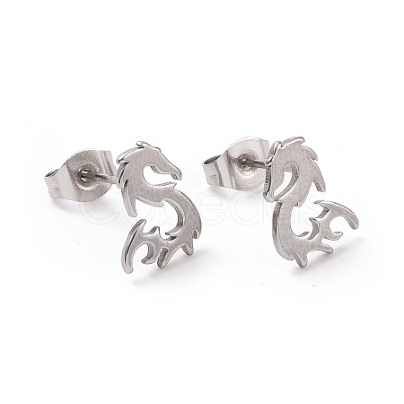 304 Stainless Steel Tiny Dragon Stud Earrings for Men Women EJEW-G318-08P-1