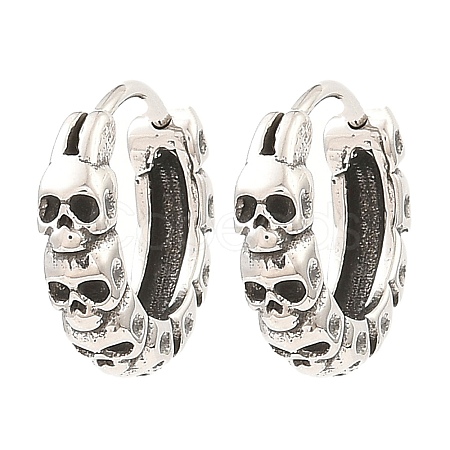 Skull Theme 316 Surgical Stainless Steel Hoop Earrings for Women Men EJEW-D096-04D-AS-1