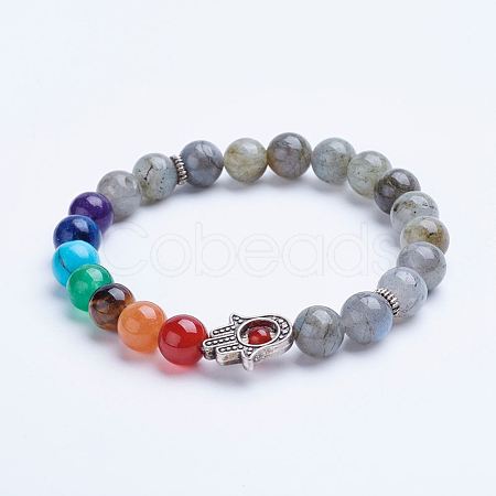 Natural Labradorite Beaded Stretch Bracelets BJEW-P072-F01-1