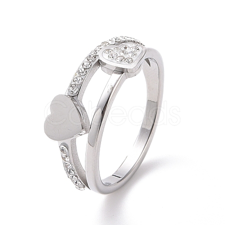 Crystal Rhinestone Heart Finger Ring RJEW-D120-03B-P-1