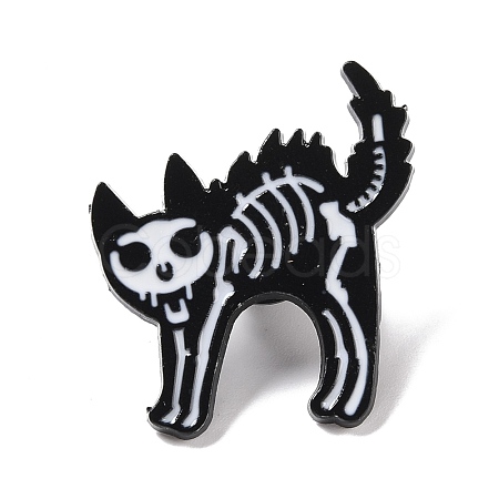 Cat Skeleton Enamel Pin JEWB-F016-12EB-1
