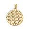 304 Stainless Steel Hollow Pendants, Flat Round Charms, Golden, 34.5x22x2mm, Hole: 5x3mm