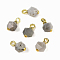 Natural Grey Moonstone Pendants, Faceted Bicone Charms with Rack Plating Brass Real 18K Gold Plated Findings, Long-Lasting Plated, 17x10mm, Hole: 3mm