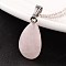 Teardrop Platinum Tone Brass Rose Quartz Pendants, 23x13~14x6~8mm, Hole: 5x8mm