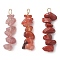 Gradient Color Natural Rhodonite & Natural Red Jasper & Natural Strawberry Quartz Chip Beaded Pendants, with 304 Stainless Steel Loops, Golden, 28~34x7~10x7~10mm, Hole: 2x3mm, 3pcs/set