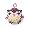 Handmade Glass Seed Beads, Loom Pattern, with Platinum Tone Iron Loops, Owl Pendant, Purple, 20x18x14mm, Hole: 1.8mm