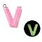 Luminous Resin Pendants, Glow in the Dark, with Platinum Plated Loop, Letter, Letter V, 21~24x5.5~28x5~5.5mm, Hole: 1.8mm