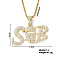 Hip-hop Brand Alloy Crystal Rhinestone SB Letter Pendant Necklaces, Golden, 23.62 inch(60cm)