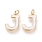 Brass Enamel Pendants, with Jump Ring, Long-Lasting Plated, Real 18K Gold Plated, Letter.J, White, Letter.J, J: 17x12.5x1.8mm, Jump Rings: Inner Diameter: 3mm