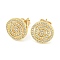 Brass Micro Pave Cubic Zirconia Ear Studs, Flat Round, Real 18K Gold Plated, 12.5mm