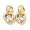 Brass Micro Pave Clear Cubic Zirconia Pendants, Heart, with Jump Ring, Real 18K Gold Plated, 7x5x2mm, Hole: 2mm