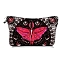 Butterfly Print Linen Cosmetic Zipper Pouches, Waterproof Clutch Bag, Toilet Bag for Women, Cerise, 22x13cm