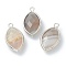 Natural Botswana Agate Pendants, with Platinum Brass Edge, Faceted, Horse Eye, 22x12x5.5mm, Hole: 1.8mm