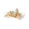 Brass Micro Pave Clear Cubic Zirconia Fold Over Clasps with Shell, Butterfly, Real 18K Gold Plated, 38mm, Hole: 1.2mm