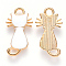 Alloy Enamel Pendants, Cat Shape, Light Gold, White, 22x12x2~3mm, Hole: 2mm