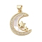 Brass  Micro Pave Clear Cubic Zirconia Pendant, with Shell, Moon, Real 18K Gold Plated, Star, 22.5x17x2.5mm, Hole: 3.5x3mm