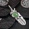 Vintage Natural Green Aventurine Alloy Feather Pendant Necklace for Women Men