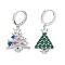 Christmas Tree Brass Pave Colorful Cubic Zirconia Dangle Asymmetrical Earrings, 304 Stainless Steel Huggie Hoop Earrings for Women, Platinum, 21~22x14.5~17mm