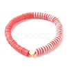 Polymer Clay Heishi Surfer Stretch Bracelet with Brass Heart BJEW-JB07850-3