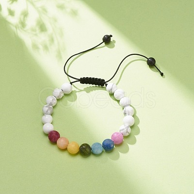 Natural Howlite & Mixed Stone Round Braided Bead Bracelet for Women BJEW-JB08385-02-1