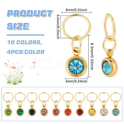 40Pcs 10 Color PVD Vacuum Plating Real 18K Gold Plated 201 Stainless Steel Rhinestone Charms PALLOY-AB00194-1