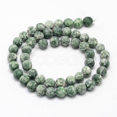 Natural Green Spot Jasper Round Bead Strands G-D678-8mm-1