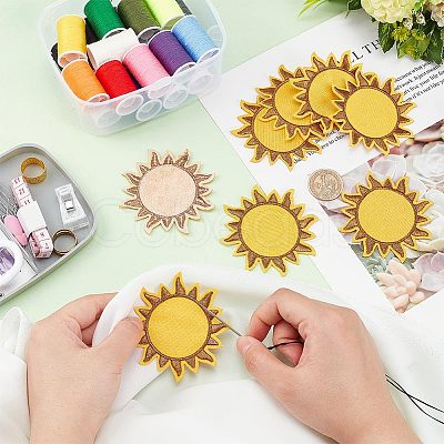 8Pcs Sun Polyester Cloth Embroidery Sew on Appliques PATC-FG0001-88-1