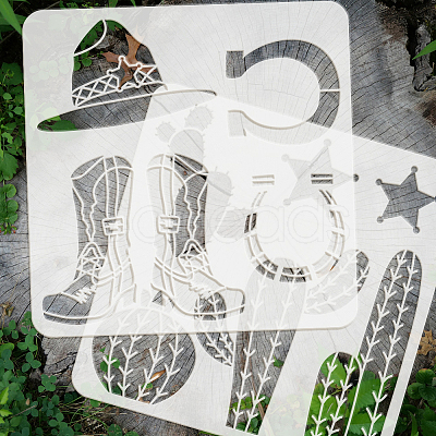 5Pcs 5 Styles Western Theme PET Hollow Out Drawing Painting Stencils DIY-WH0394-0147-1