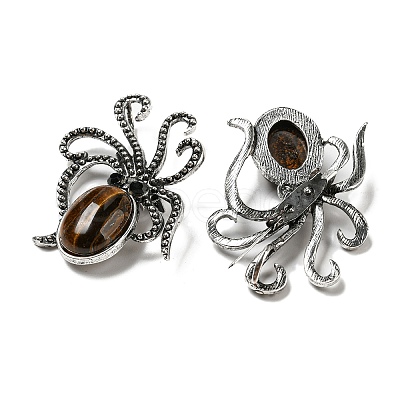 Natural Tiger Eye Octopus Brooch G-Z050-01F-1