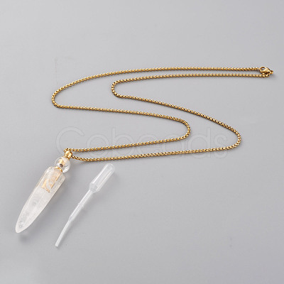 Natural Quartz Crystal Openable Perfume Bottle Pendant Necklaces NJEW-H216-05G-1