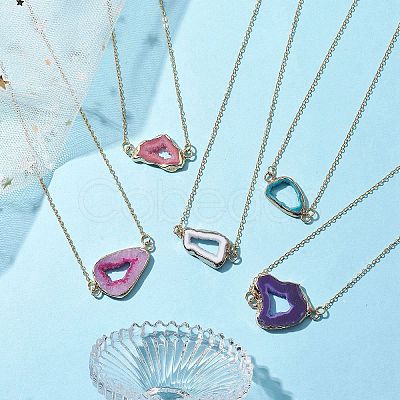 Electroplate Natural Druzy Geode Agate Pendant Necklaces for Women NJEW-JN04730-1