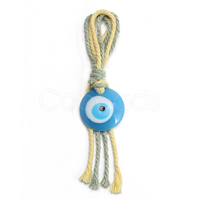 Flat Round with Evil Eye Resin Pendant Decorations EVIL-PW0002-12D-02-1