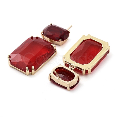 Glass Rectangle Dangle Stud Earrings EJEW-Q800-15C-KCG-1