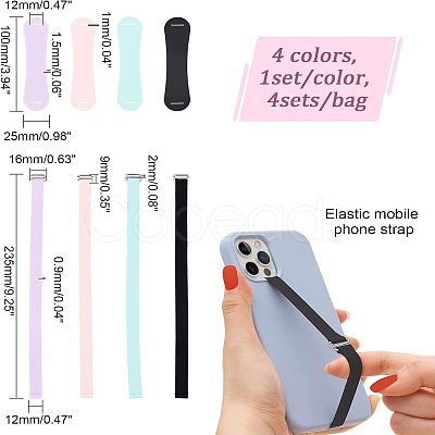 Olycraft 4 Sets 4 Colors Wrist Strap Hand Lanyard Silicone Elastic Moblie Straps AJEW-OC0003-16-1