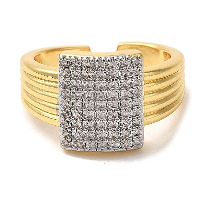 Rack Plating Brass Micro Pave Clear Cubic Zirconia Cuff Rings for Women RJEW-G325-13I-GP-1