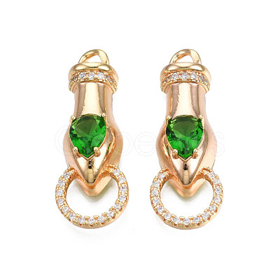 Brass Clear & Green Cubic Zirconia Connector Charms KK-N216-356LG-1