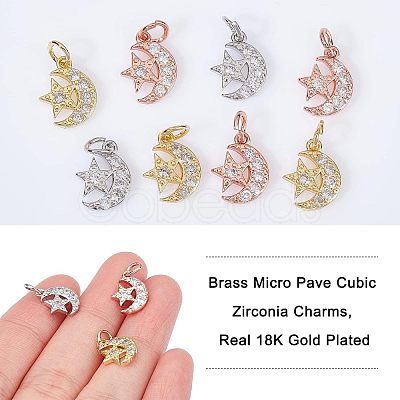 Nbeads 12Pcs 3 Colors  Brass Micro Pave Cubic Zirconia Charms ZIRC-NB0001-81-1