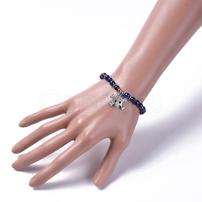 Natural Lapis Lazuli(Dyed) Stretch Charm Bracelets BJEW-JB04931-01-1