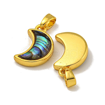 Rack Plating Brass Natural Paua Shell Pendants KK-U025-06G-02-1