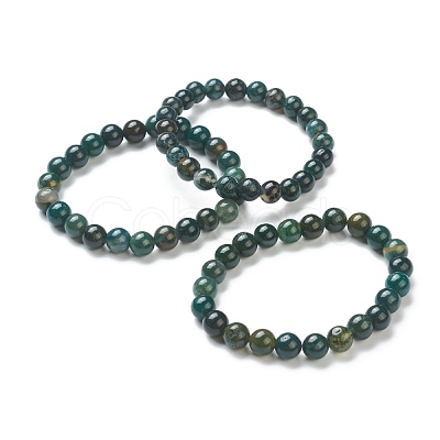 Natural Moss Agate Beaded Stretch Bracelets BJEW-A117-C-44-1