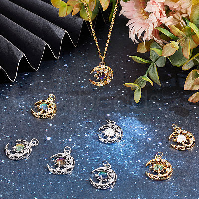 Beebeecraft 8Pcs 8 Colors Brass Micro Pave Clear Cubic Zirconia Glass Pendants KK-BBC0003-79-1