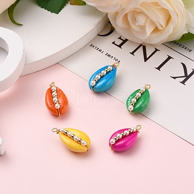 Spray Painted Natural Cowrie Shell Pendants PALLOY-JF00525-1