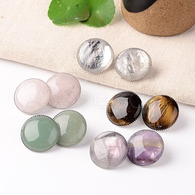 Natural Mixed Stone Dome/Half Round Clip-on Earrings EJEW-J090-M-1