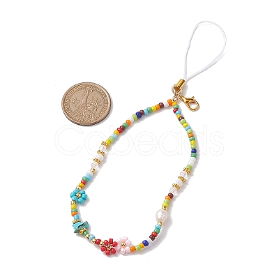 Glass Seed & Natural Howlite & Natural Cultured Freshwater Pearl Mobile Straps HJEW-JM01899-1