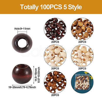 Craftdady 100Pcs 5 Style Pine Wood Beads WOOD-CD0001-17-1