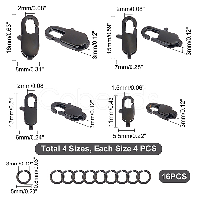 Unicraftale 16Pcs 4 Styles 304 Stainless Steel Lobster Claw Clasps STAS-UN0038-63-1