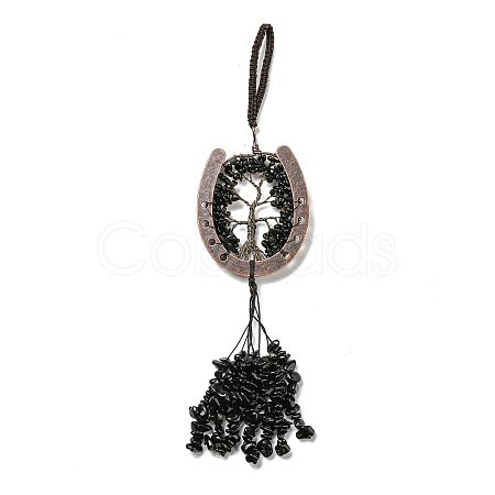 Natural Obsidian Chip Tree of Life Pendants Decoration G-F733-06H-1