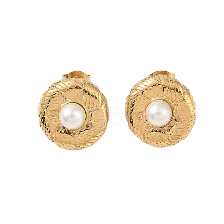 Ion Plating(IP) 304 Stainless Steel with ABS Imitation Pearl Stud Earrings for Women EJEW-N055-11G-1